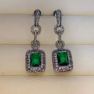 Beautiful Silver Green Earrings Studded Western Look