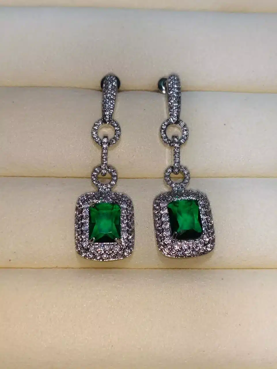 Beautiful Silver Green Earrings Studded Western Look Beautiful Silver Green Earrings Studded Western Look