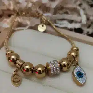 Adjustable Evil Eye Charm Beaded Bracelet