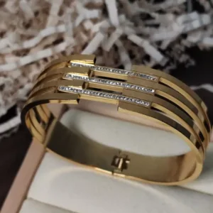 Broad Multi-Band Studded Cuff Bangle | Anti-Tarnish & Waterproof