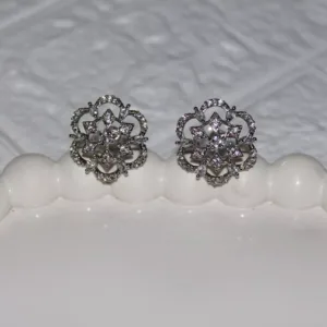 Silver-Tone Filigree Flower Cluster Stud Earrings
