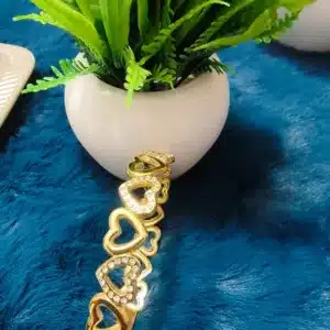 Gold-Tone Heart Link Studded Bangle Bracelet