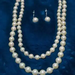Double Layer Pearl Necklace with Pearl Earrings