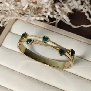 Anti-tarnish Green Studded Heart Shape Bracelet