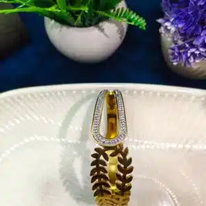 Free Size Gold Leaf and Micro-Pave Horseshoe Cuff