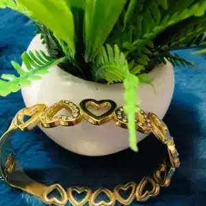 Gold-Tone Heart Link Studded Bangle Bracelet