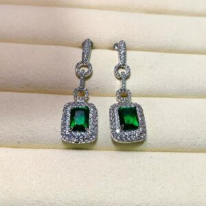 Beautiful Silver Green Earrings Studded Western Look