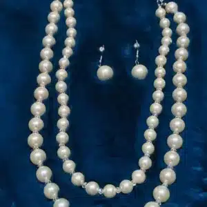 Double Layer Pearl Necklace with Pearl Earrings