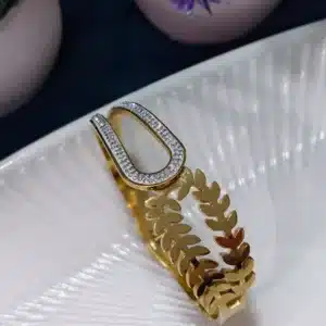 Free Size Gold Leaf and Micro-Pave Horseshoe Cuff