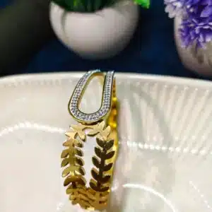 Free Size Gold Leaf and Micro-Pave Horseshoe Cuff